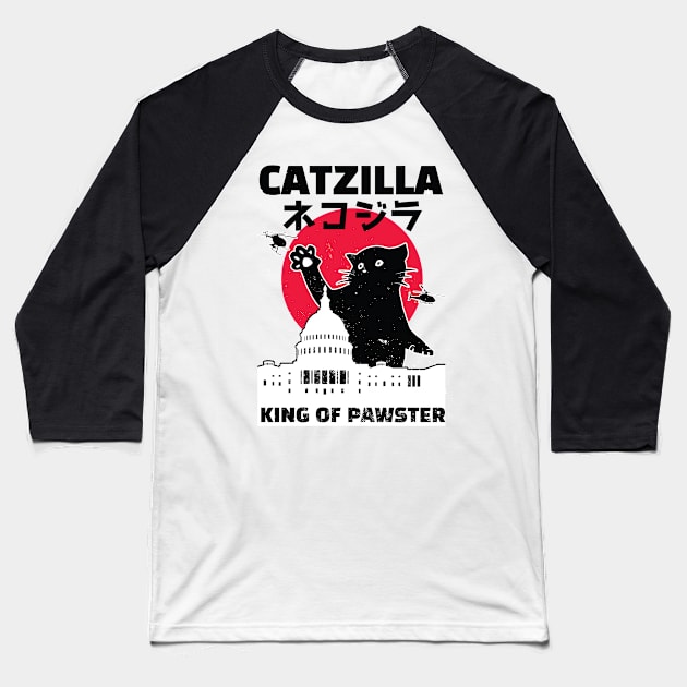 Catzilla Funny Cat Baseball T-Shirt by StoneStudios